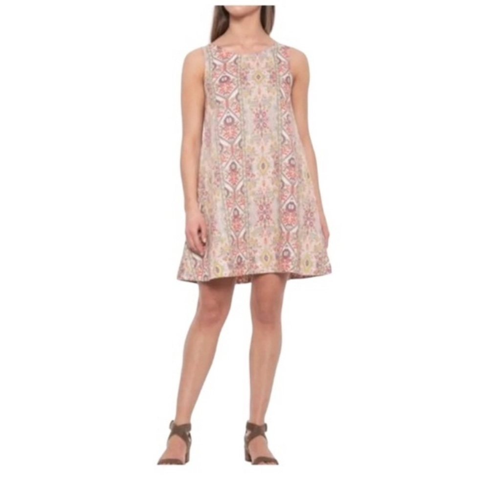 Rachel Zoe Linen Trapeze Dress Flowy Sleeveless Summer Print Size‎ L